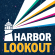 Logo and Icon of Harbor Lookout depicting a lighthouse with a multi-colored light beam